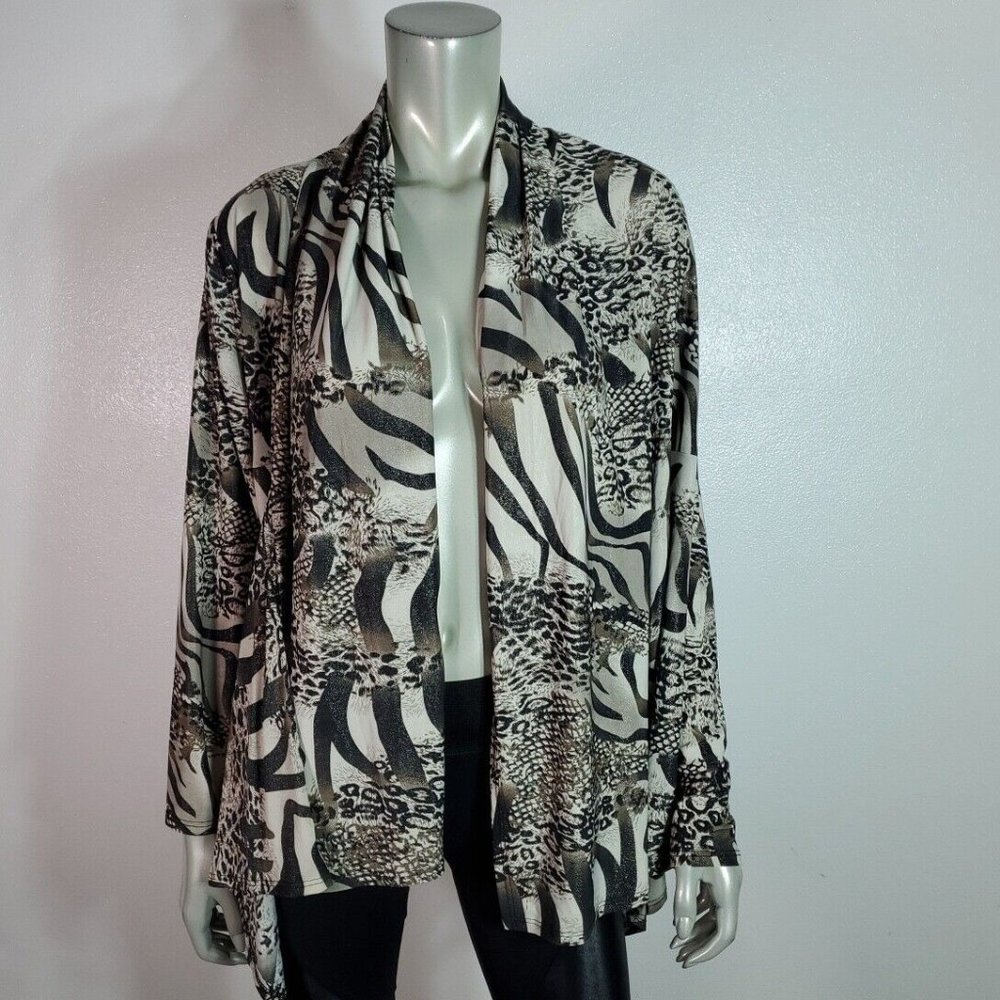 Isabella Rodriguez Top Plus Size 1X Open Front‎ Animal Print Shimmer Stretch - Picture 2 of 7